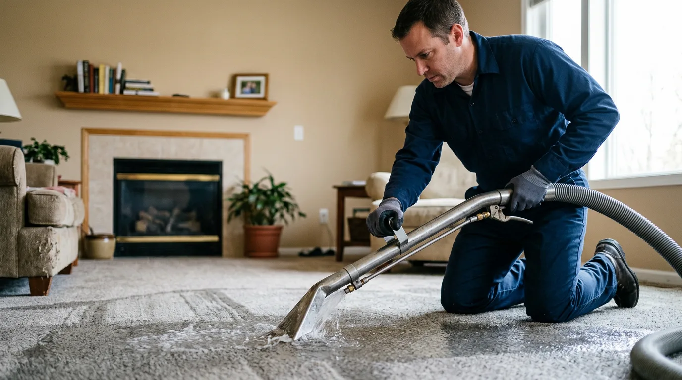 Water damage restoration technician working near Richfield, KS